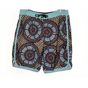 Vissla Boardshorts Mens 33 Tribal Print Coconut Stretch Surf Swim Beach 34x9